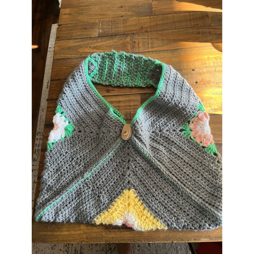 UNBRANDED Crochet Granny Square Hobo Bag Boho Women OS Grey Floral Cottagecore